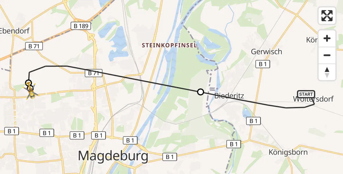 Flugroute Rettungshubschrauber Biederitz - Magdeburg Hospital, 20 Oktober 2026, 11:16