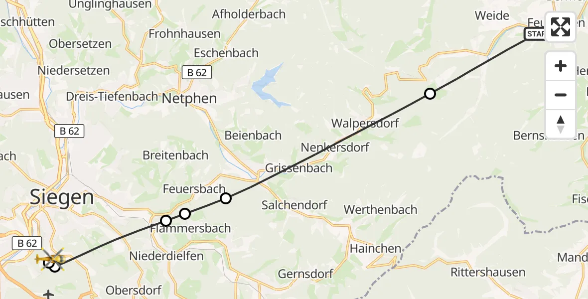 Flugroute Rettungshubschrauber Bad Laasphe - Evangelisches Jung-Stilling Hospital, 20 Oktober 2026, 11:18