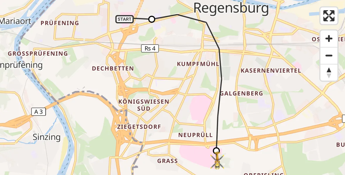 Flugroute Rettungshubschrauber Barmherzige Brüder (Brothers of Mercy) Hospital Regensburg - DRF Air Rescue Station Regensburg / Regensburg University Hospital, 20 Oktober 2026, 11:22