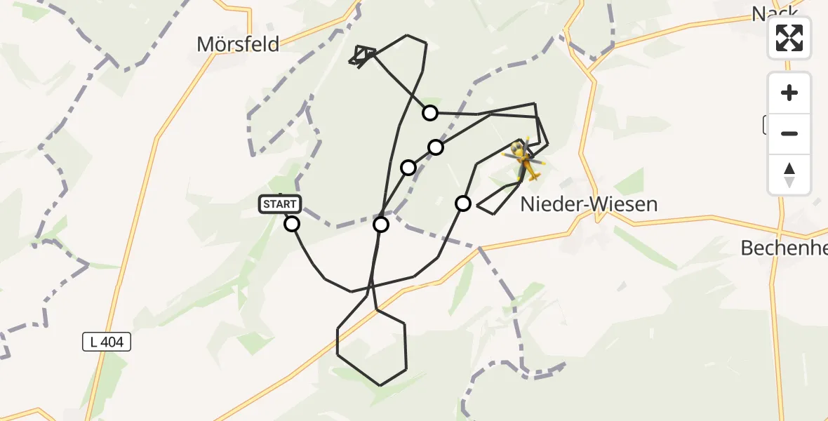 Flugroute Rettungshubschrauber Mörsfeld - Nieder-Wiesen, 20 Oktober 2026, 11:24