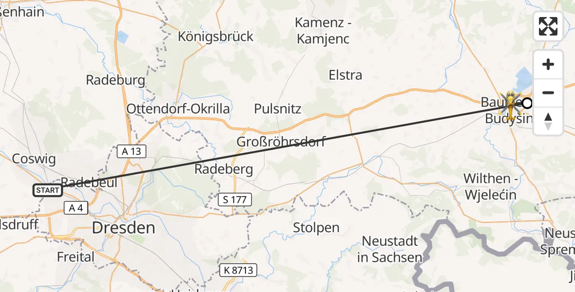 Flugroute Rettungshubschrauber Dresden - Bautzen, 20 Oktober 2026, 11:25