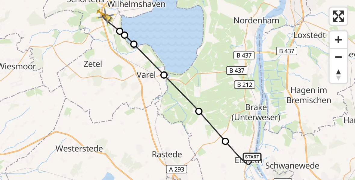 Flugroute Rettungshubschrauber Elsfleth - Sande, 20 Oktober 2026, 11:26