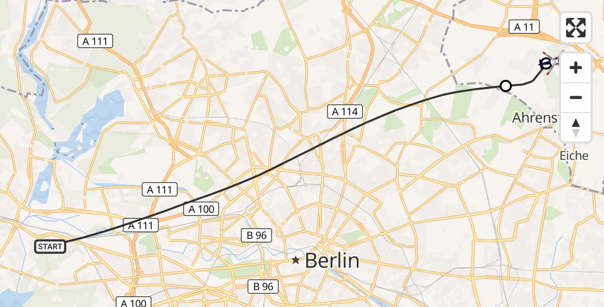 Flugroute Polizeihubschrauber Berlin - Ahrensfelde Hubschrauberlandeplatz, 20 Oktober 2026, 11:40