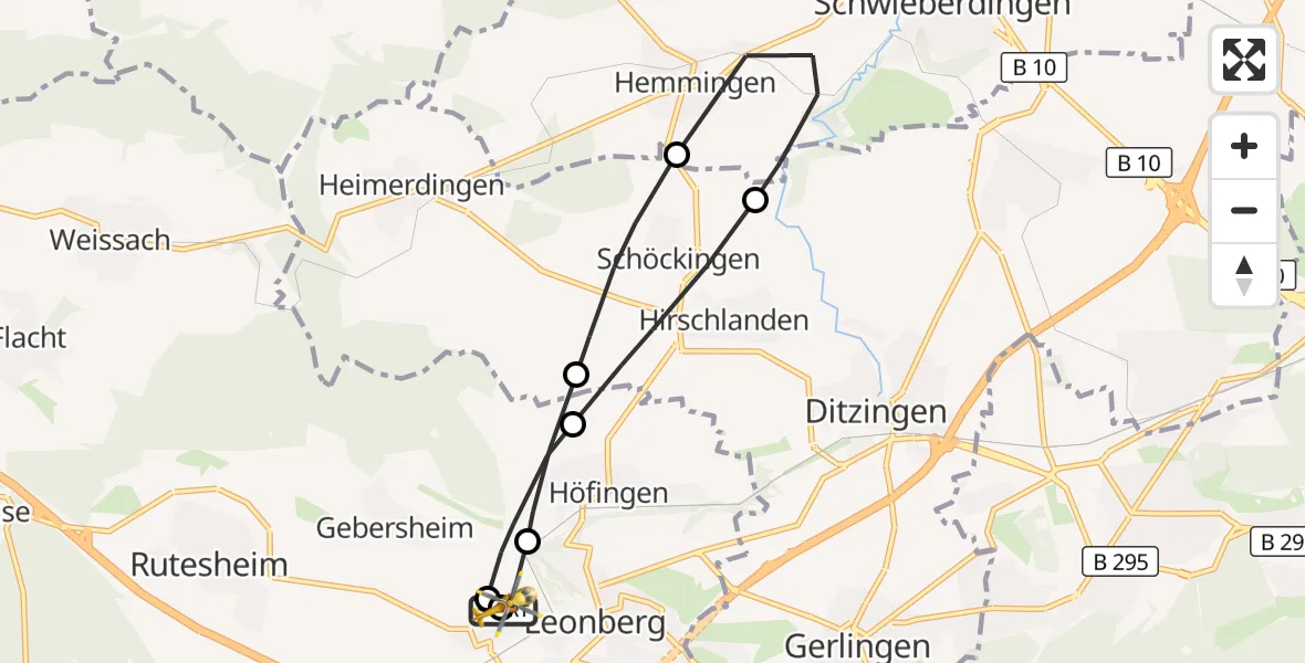 Flugroute Rettungshubschrauber Leonberg Hospital - Leonberg Hospital, 20 Oktober 2026, 11:42