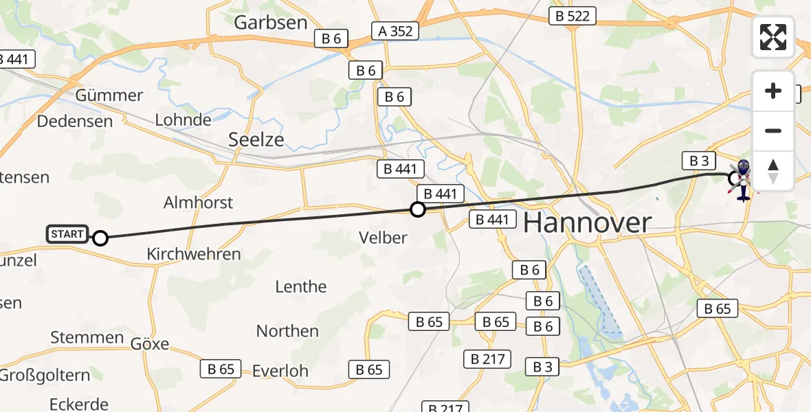 Flugroute Polizeihubschrauber Barsinghausen - Hannover Luftrettung Hubschrauberlandeplatz (Christoph 4), 20 Oktober 2026, 11:44