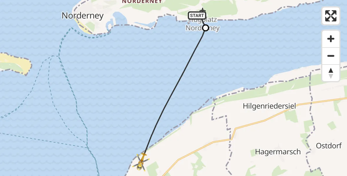 Flugroute Ambulanzhubschrauber Norderney Flughafen - Noordzee, 20 Oktober 2026, 11:50