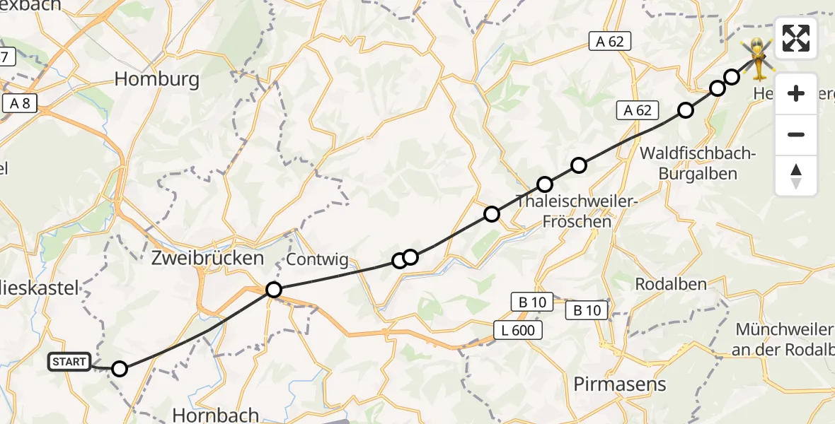 Flugroute Rettungshubschrauber Blieskastel - Geiselberg, 20 Oktober 2026, 11:50