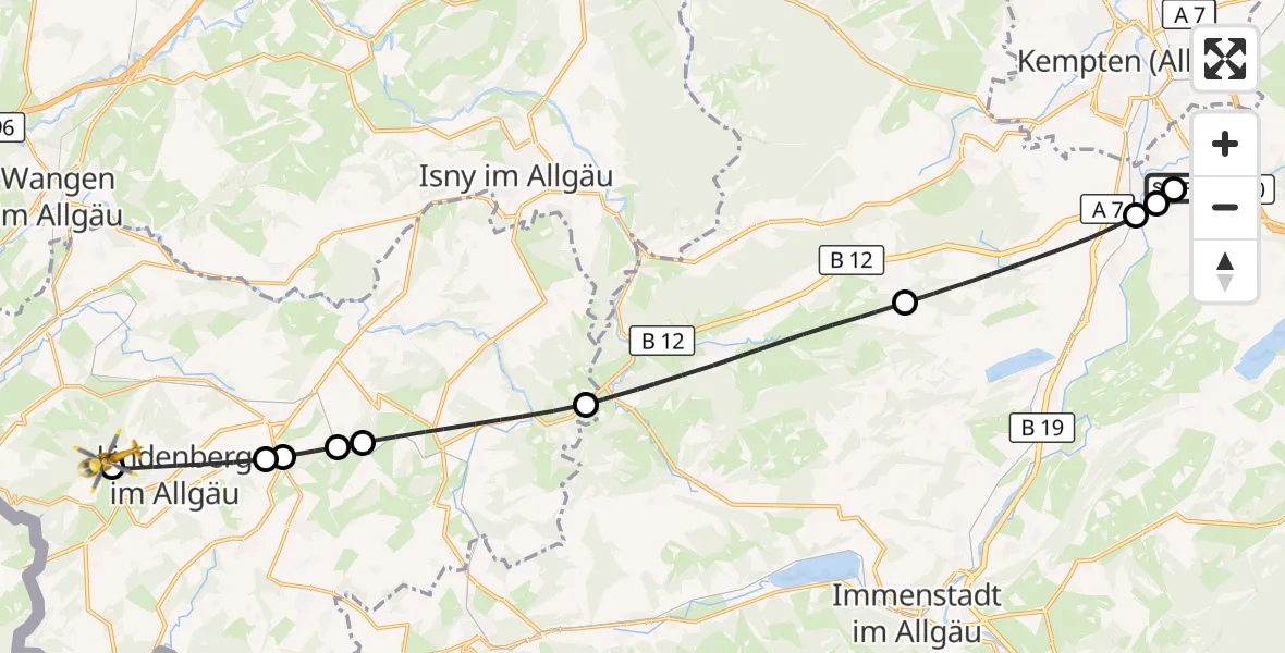 Flugroute Rettungshubschrauber Kempten-Durach Flugplatz - Scheidegg, 20 Oktober 2026, 11:50