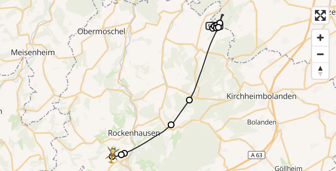 Flugroute Rettungshubschrauber Mörsfeld - Rockenhausen, 20 Oktober 2026, 11:54