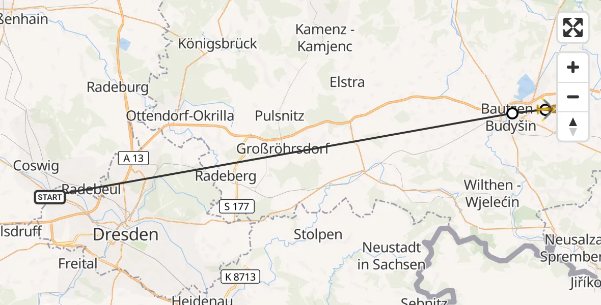 Flugroute Rettungshubschrauber Dresden - Kubschütz, 20 Oktober 2026, 12:11