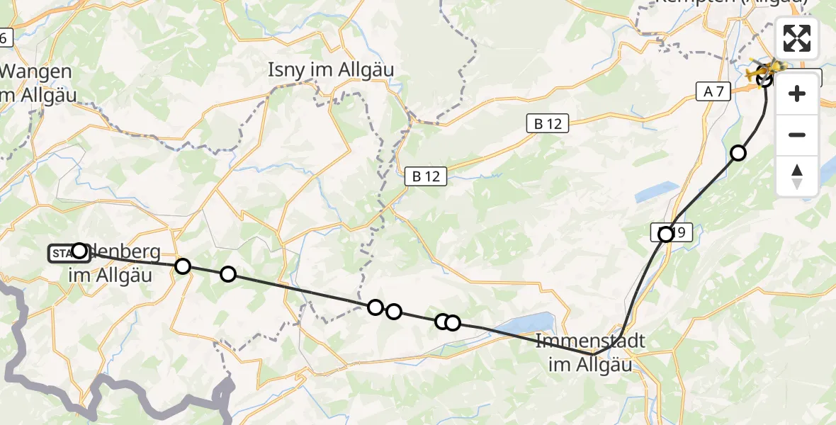 Flugroute Rettungshubschrauber Scheidegg - Kempten-Durach Flugplatz, 20 Oktober 2026, 12:21