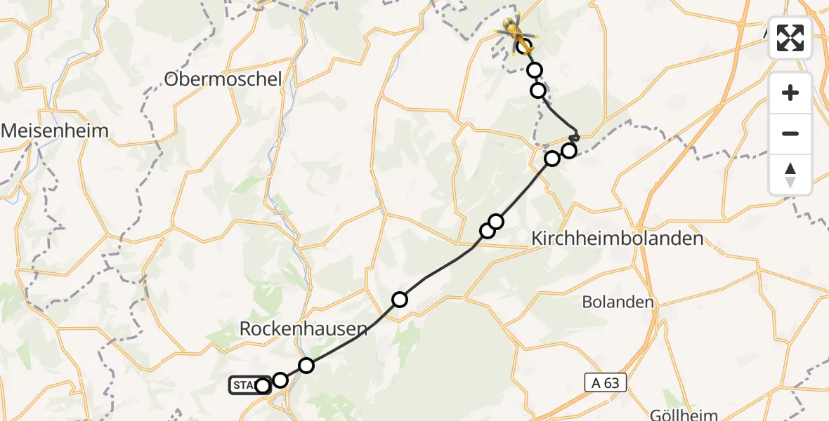 Flugroute Rettungshubschrauber Rockenhausen - Wendelsheim, 20 Oktober 2026, 12:22
