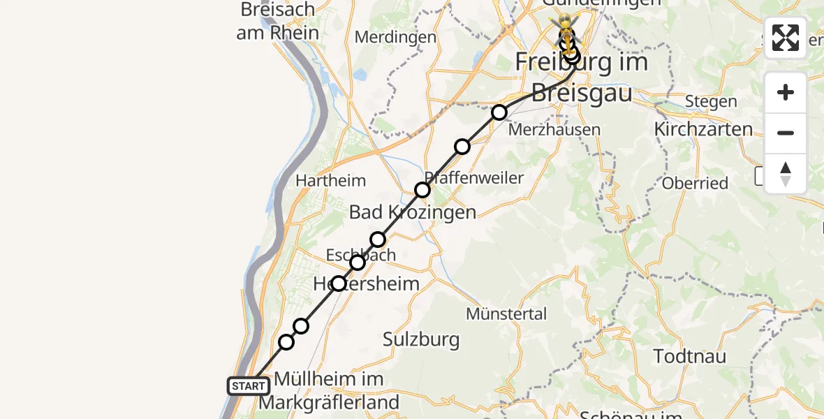 Flugroute Ambulanzhubschrauber Neuenburg am Rhein - Freiburg im Breisgau Flugplatz, 20 Oktober 2026, 12:33