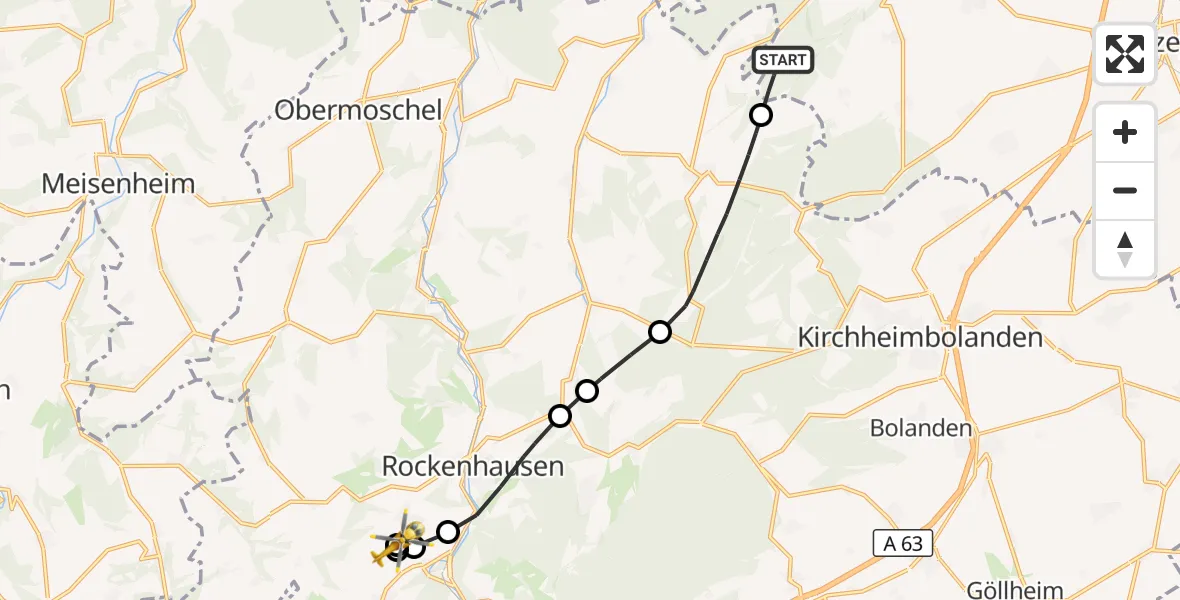 Flugroute Rettungshubschrauber Wendelsheim - Rockenhausen, 20 Oktober 2026, 12:44