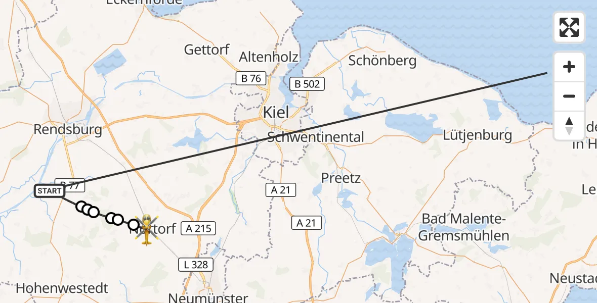 Flugroute Ambulanzhubschrauber Jevenstedt - Nortorf, 20 Oktober 2026, 12:45