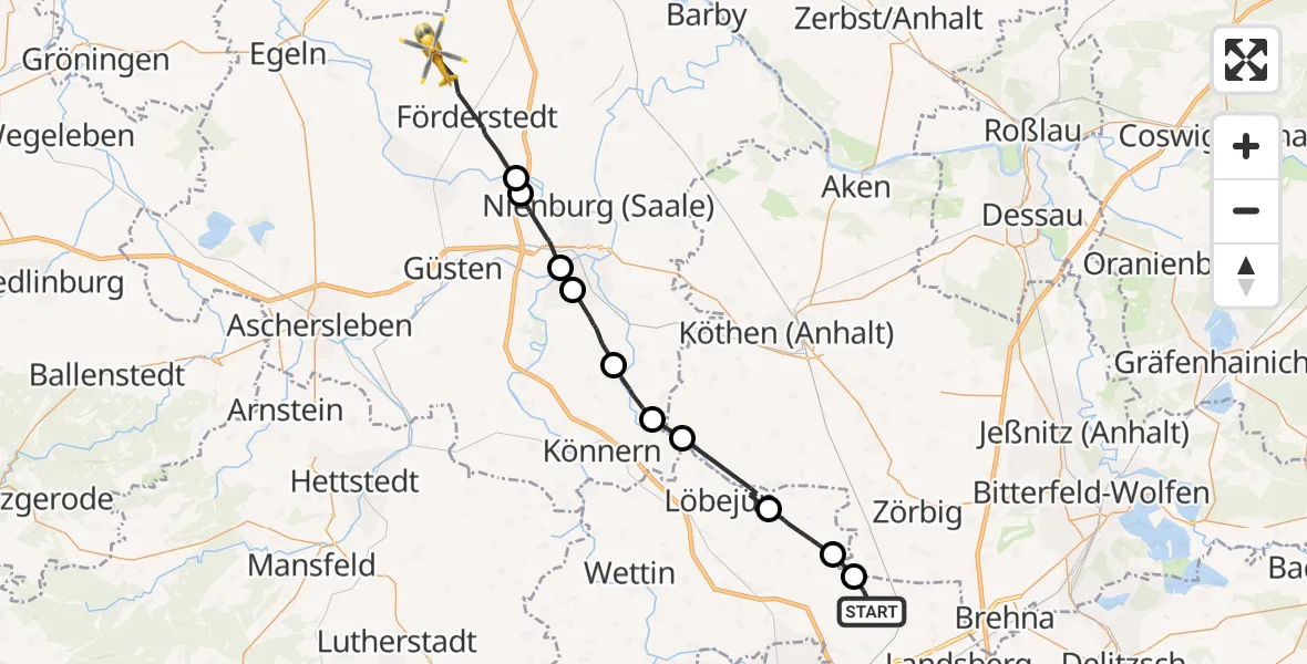 Flugroute Rettungshubschrauber Petersberg - Staßfurt, 20 Oktober 2026, 12:48