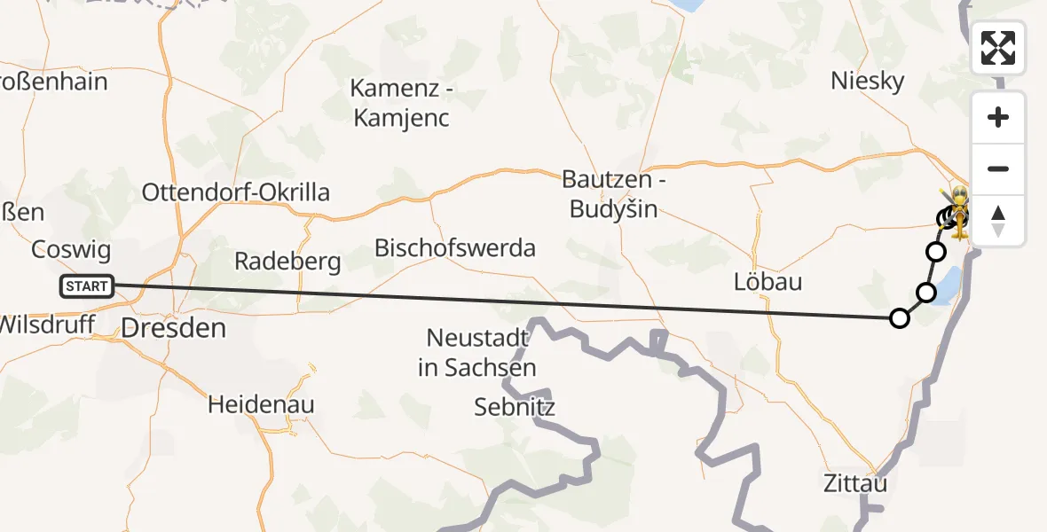 Flugroute Rettungshubschrauber Dresden - Görlitz Hospital, 20 Oktober 2026, 13:09
