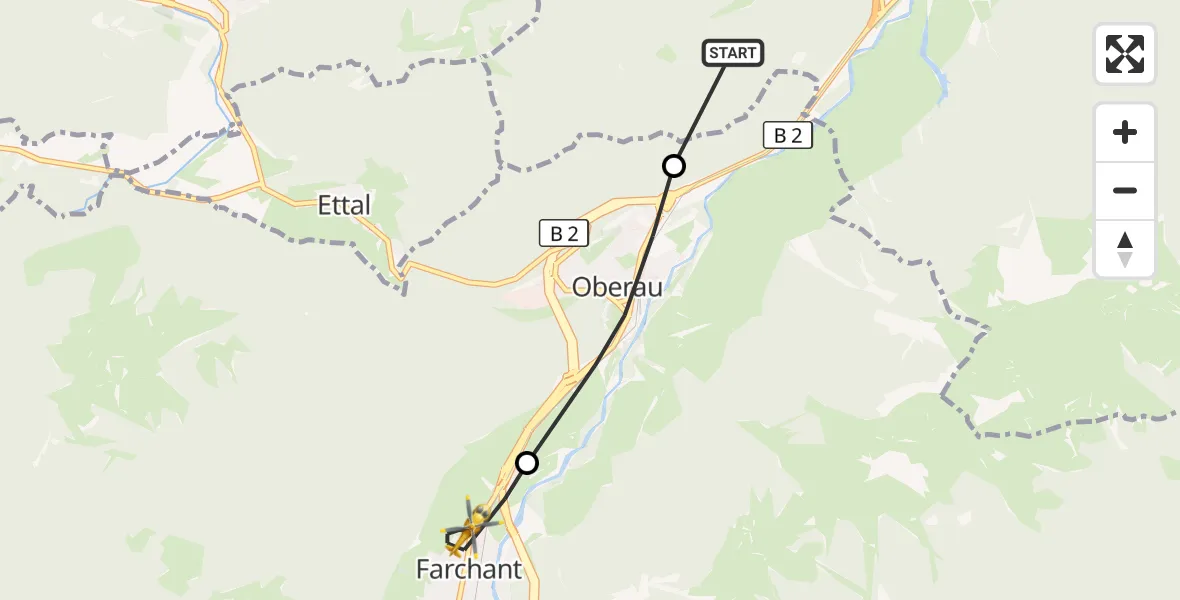 Flugroute Rettungshubschrauber Eschenlohe - Farchant, 20 Oktober 2026, 13:13