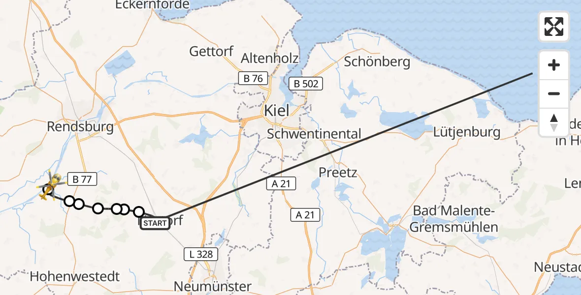 Flugroute Ambulanzhubschrauber Nortorf - Hörsten, 20 Oktober 2026, 13:18