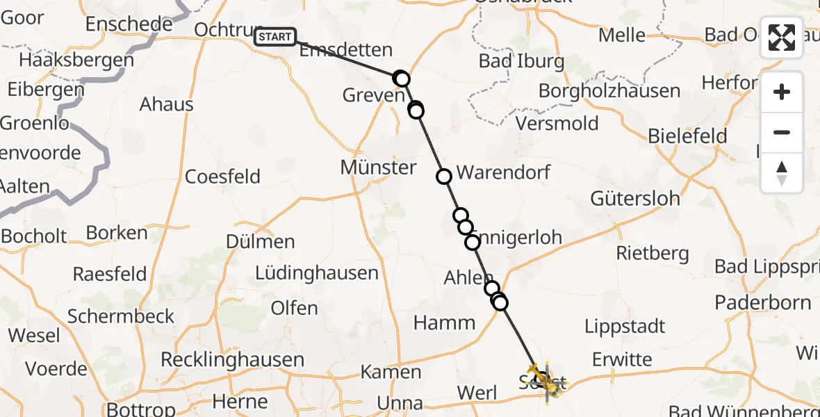 Flugroute Ambulanzhubschrauber Wettringen - Soest, 20 Oktober 2026, 13:19