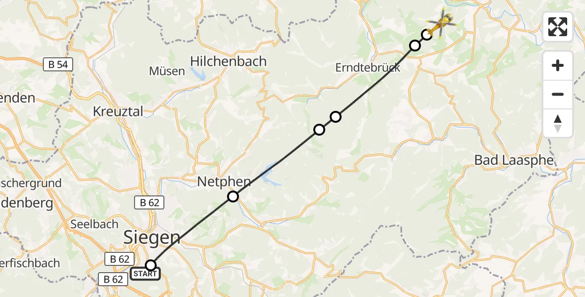Flugroute Rettungshubschrauber Evangelisches Jung-Stilling Hospital - Bad Berleburg, 20 Oktober 2026, 13:20