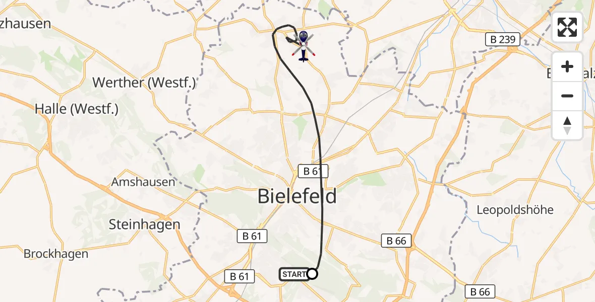 Flugroute Polizeihubschrauber Luftrettungszentrum Bielefeld - Bielefeld, 20 Oktober 2026, 13:31