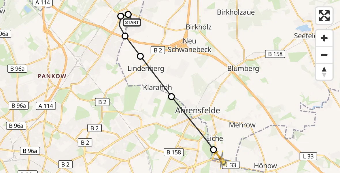 Flugroute Rettungshubschrauber Helios Clinic Berlin-Buch - Ahrensfelde, 20 Oktober 2026, 13:34