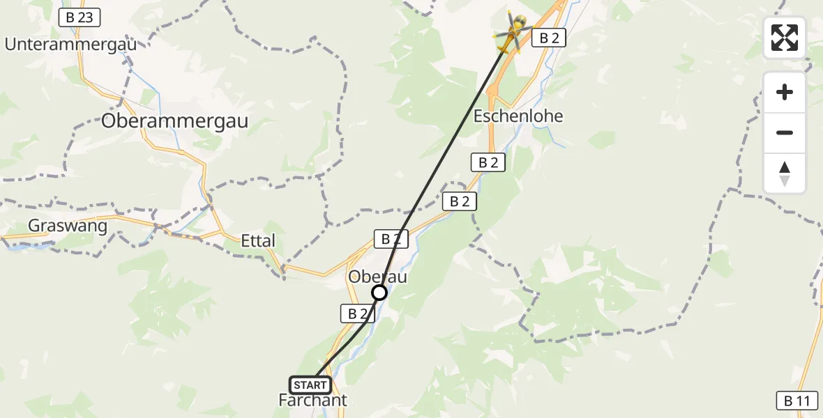 Flugroute Rettungshubschrauber Farchant - Eschenlohe, 20 Oktober 2026, 13:36