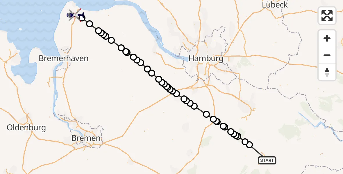 Flugroute Polizeihubschrauber Uelzen - Cuxhaven, 20 Oktober 2026, 13:37
