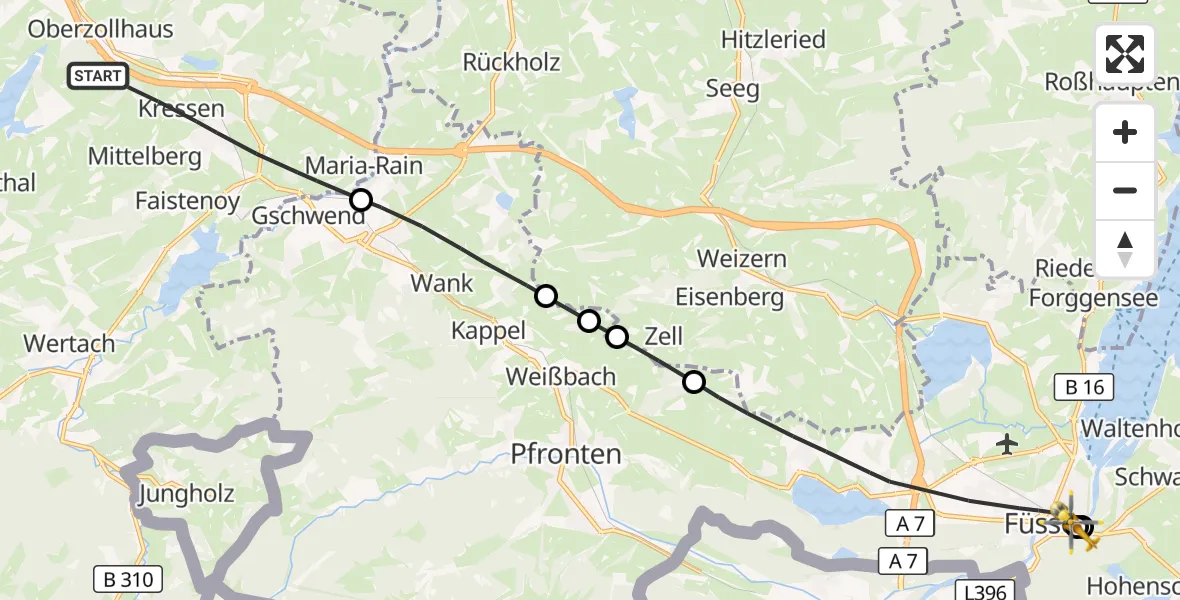 Flugroute Rettungshubschrauber Oy-Mittelberg - Füssen, 20 Oktober 2026, 13:41