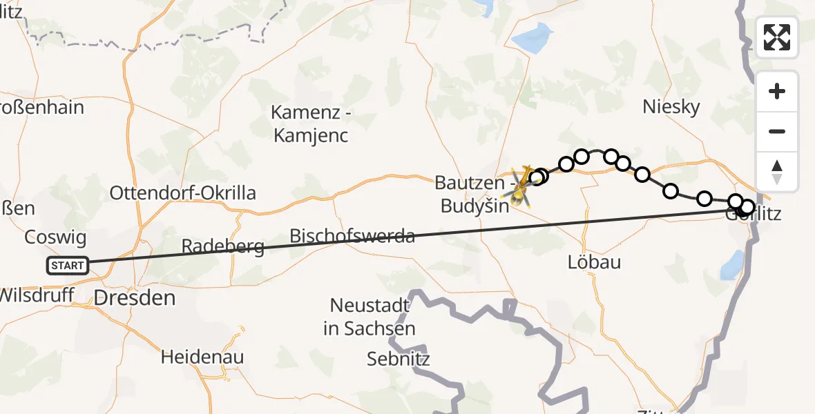 Flugroute Rettungshubschrauber Dresden - Bautzen Flugplatz, 20 Oktober 2026, 13:41
