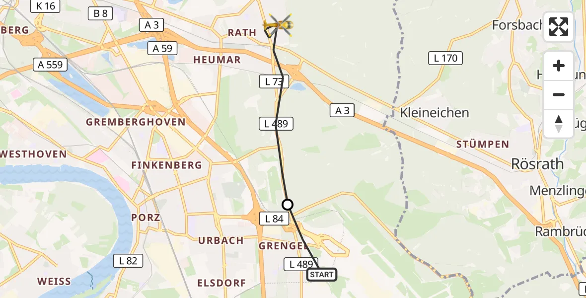 Flugroute Rettungshubschrauber Köln Bonn Flughafen - Köln, 20 Oktober 2026, 13:42