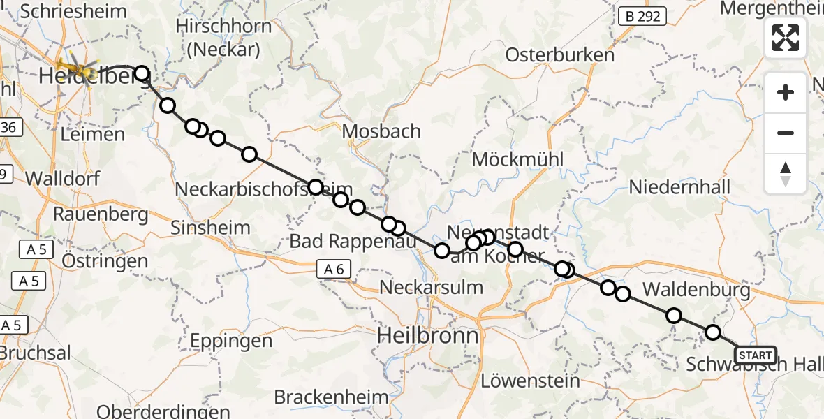 Flugroute Rettungshubschrauber Schwäbisch Hall - Heidelberg, 20 Oktober 2026, 13:50