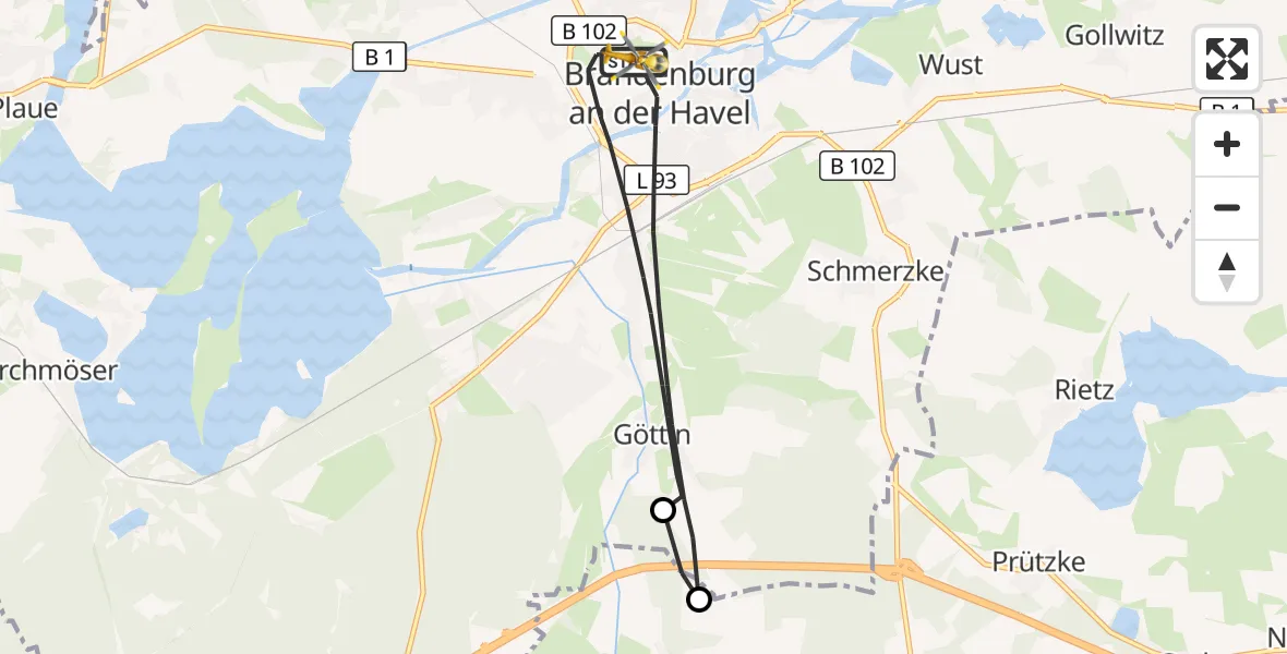 Flugroute Rettungshubschrauber Brandenburg an der Havel - Brandenburg an der Havel, 20 Oktober 2026, 13:53
