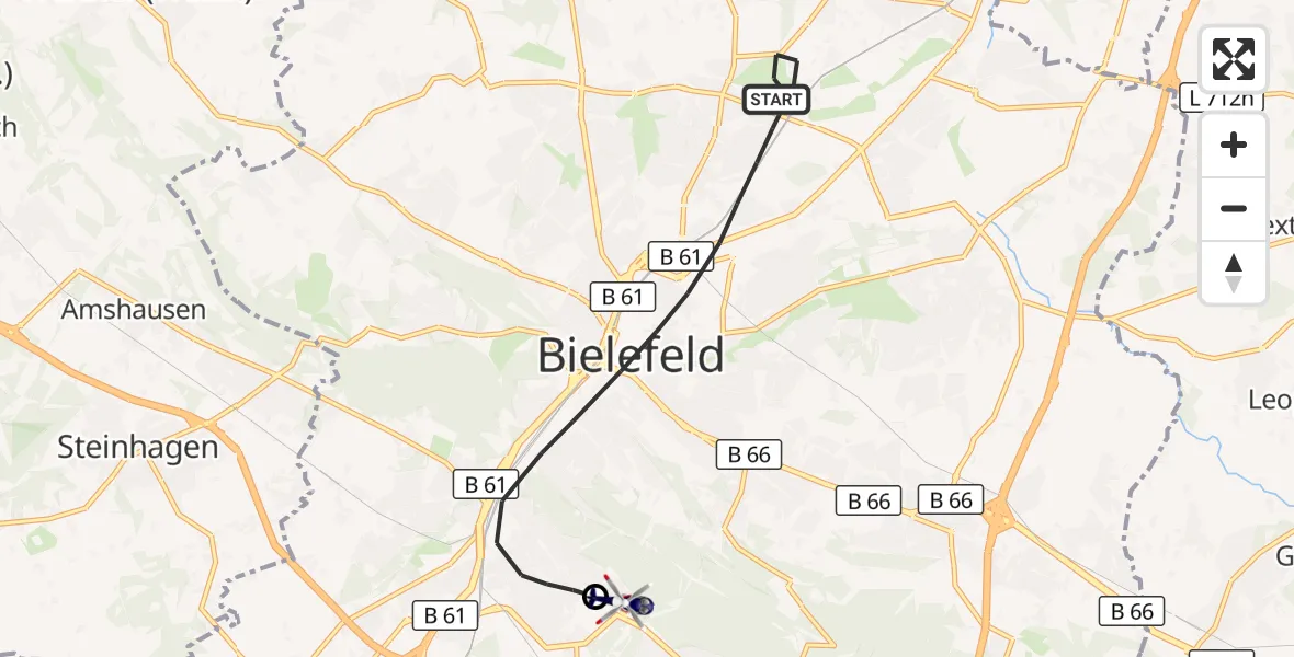 Flugroute Polizeihubschrauber Bielefeld - Luftrettungszentrum Bielefeld, 20 Oktober 2026, 13:53