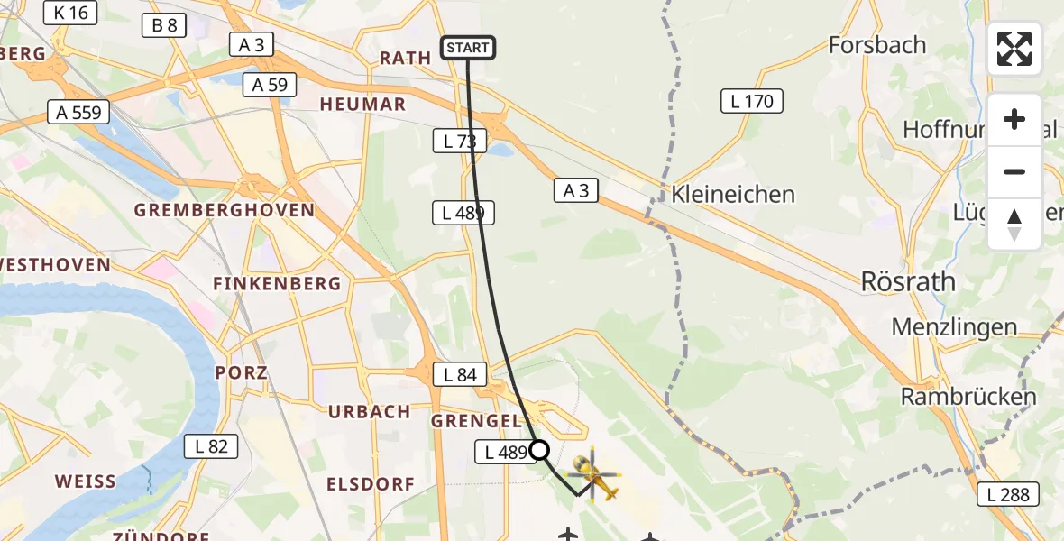 Flugroute Rettungshubschrauber Köln - Köln Bonn Flughafen, 20 Oktober 2026, 13:56