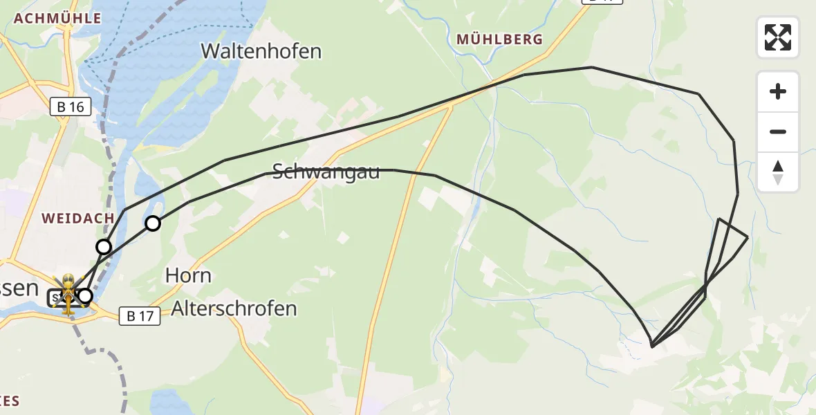 Flugroute Rettungshubschrauber Füssen - Füssen, 20 Oktober 2026, 13:57