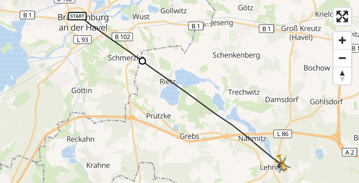 Flugroute Rettungshubschrauber Brandenburg an der Havel - Kloster Lehnin, 20 Oktober 2026, 14:06