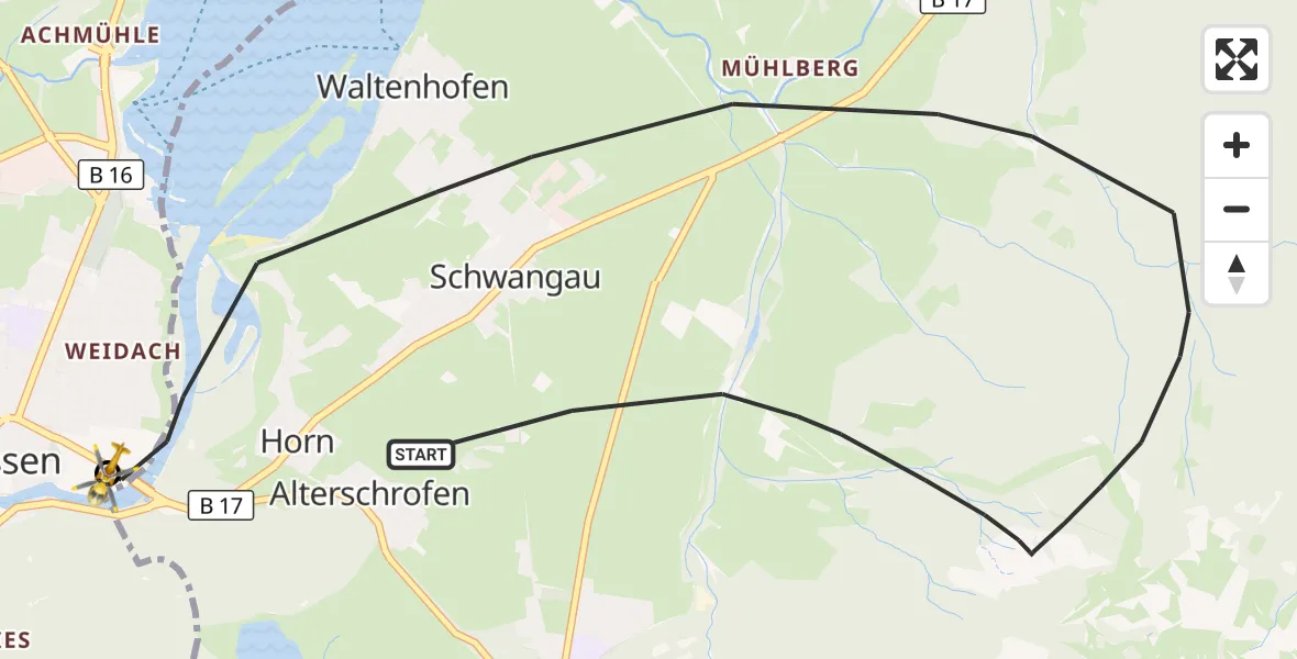 Flugroute Rettungshubschrauber Schwangau - Füssen, 20 Oktober 2026, 14:14