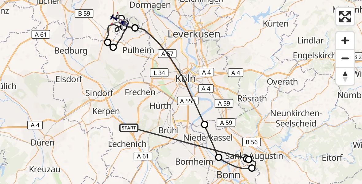 Flugroute Polizeihubschrauber Erftstadt - Rommerskirchen, 20 Oktober 2026, 14:17