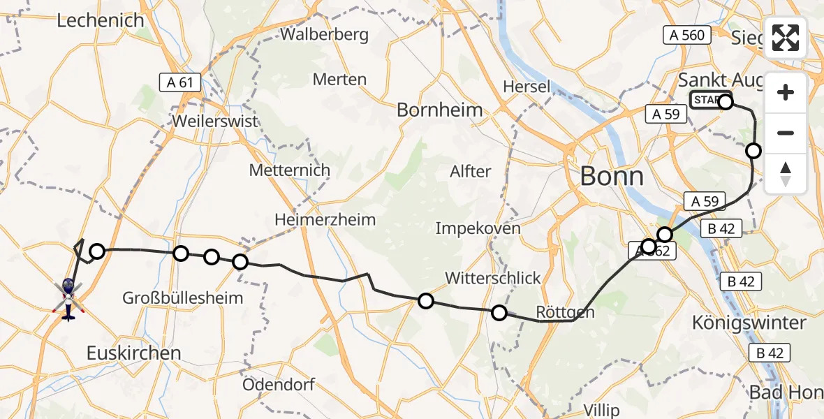 Flugroute Polizeihubschrauber Bonn-Hangelar Flugplatz - Euskirchen, 20 Oktober 2026, 14:24