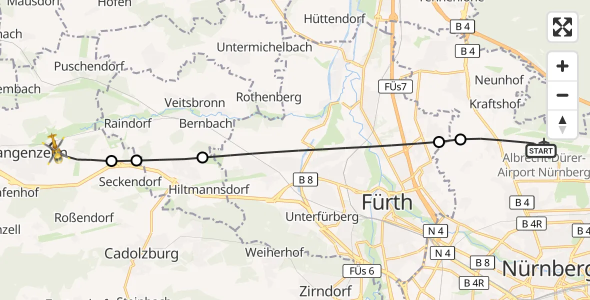 Flugroute Ambulanzhubschrauber Flughafen Nuremberg - Langenzenn, 20 Oktober 2026, 14:27