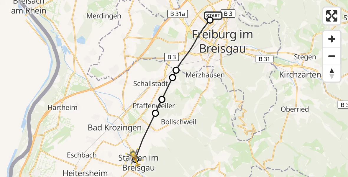 Flugroute Ambulanzhubschrauber Freiburg im Breisgau Flugplatz - Staufen im Breisgau, 20 Oktober 2026, 14:30