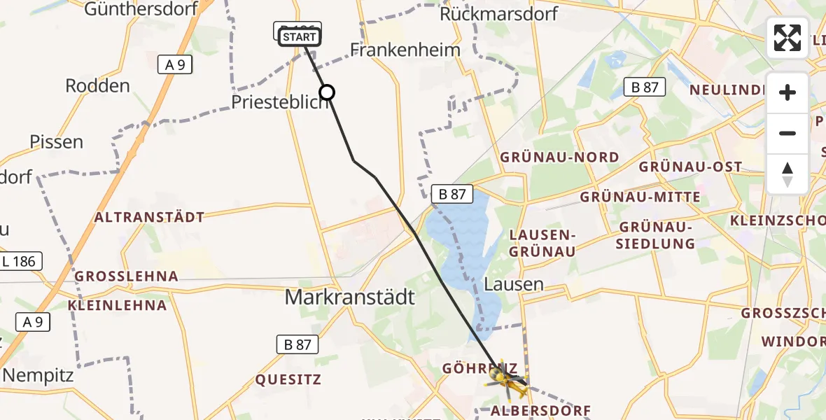 Flugroute Rettungshubschrauber Schkeuditz - Markranstädt, 20 Oktober 2026, 14:35