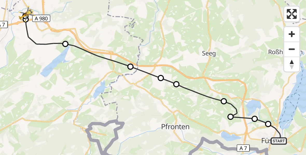 Flugroute Rettungshubschrauber Füssen - Kempten-Durach Flugplatz, 20 Oktober 2026, 14:37