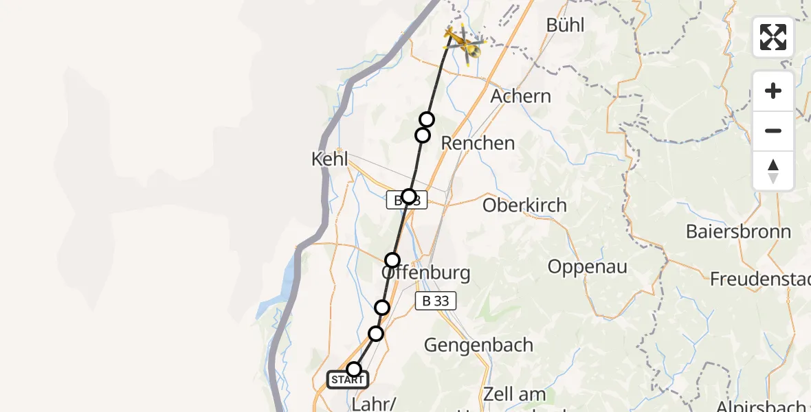 Flugroute Rettungshubschrauber Lahr Flughafen - Rheinau, 20 Oktober 2026, 14:54