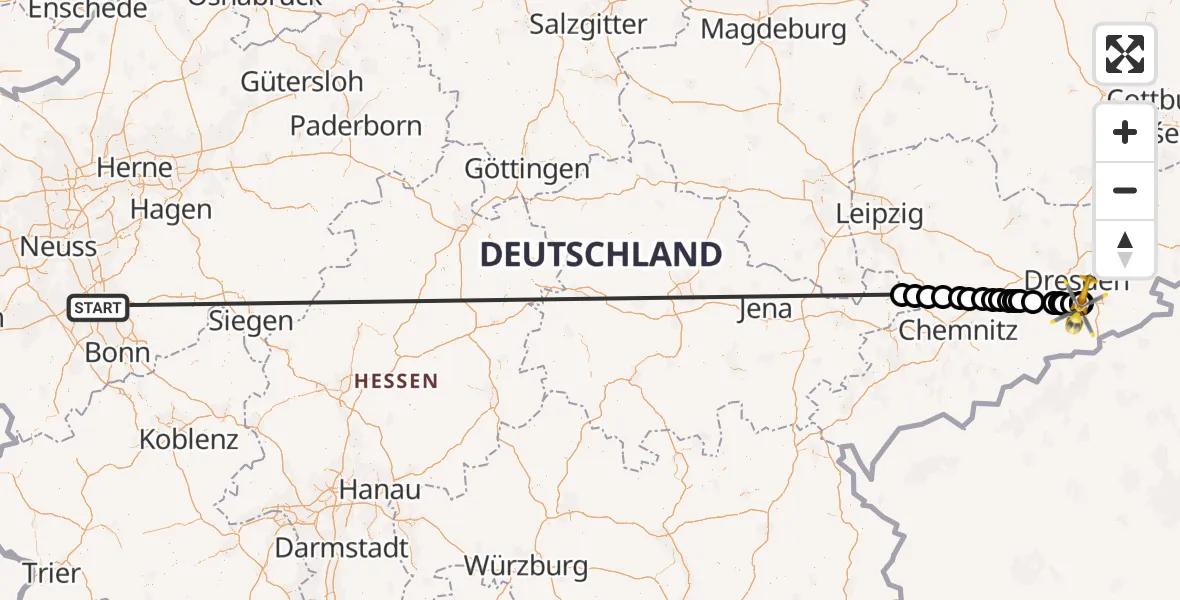 Flugroute Rettungshubschrauber Köln - Bavaria Hospital Kreischa, 20 Oktober 2026, 14:58