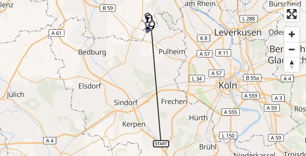 Flugroute Polizeihubschrauber Erftstadt - Rommerskirchen, 20 Oktober 2026, 14:59