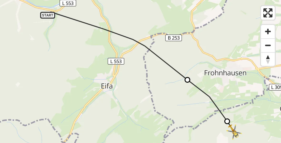 Flugroute Ambulanzhubschrauber Hatzfeld (Eder) - Münchhausen, 20 Oktober 2026, 14:59