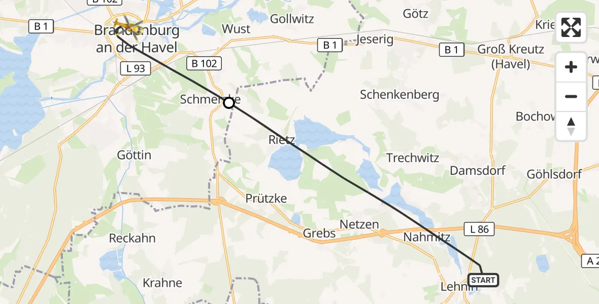 Flugroute Rettungshubschrauber Kloster Lehnin - Brandenburg an der Havel, 20 Oktober 2026, 15:00